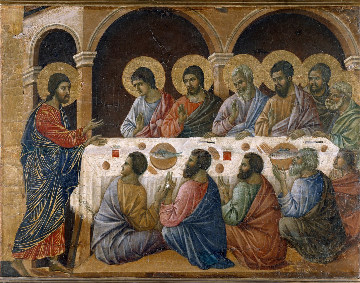 The Passion of Christ - Baksiden av altertavlen. Olje på panel av Duccio di Buoninsegna