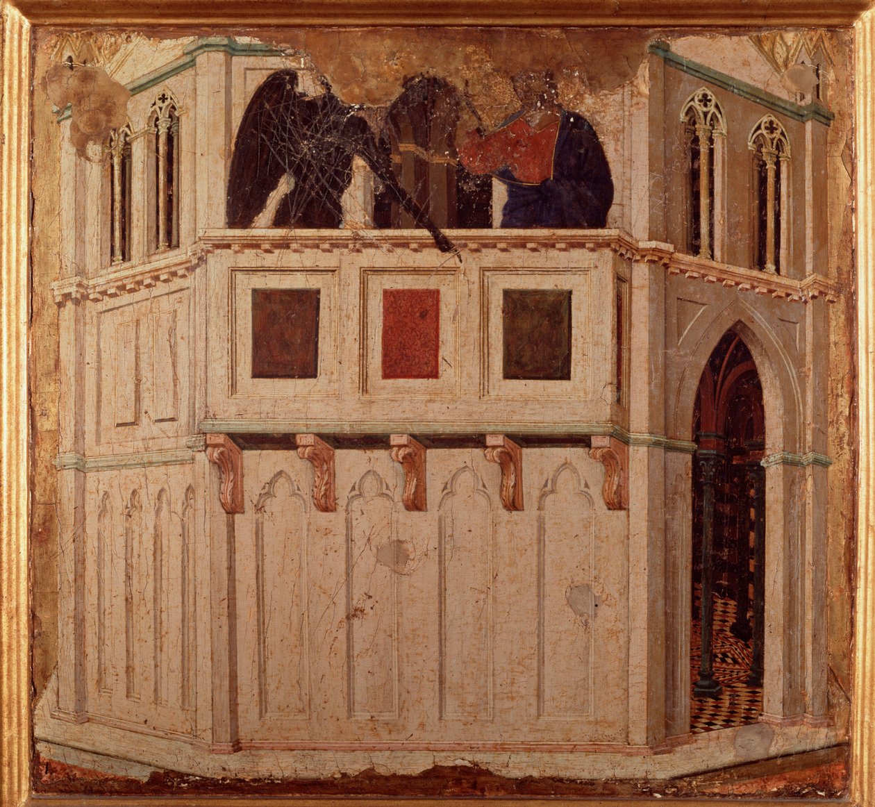 Fristelsen ved tempelet. Altertavle (tempera og gull på tre av Duccio di Buoninsegna