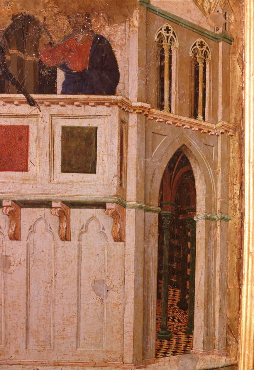 Fristelsen ved tempelet, detalj. Maesta altertavle (tempera og gull på tre av Duccio di Buoninsegna