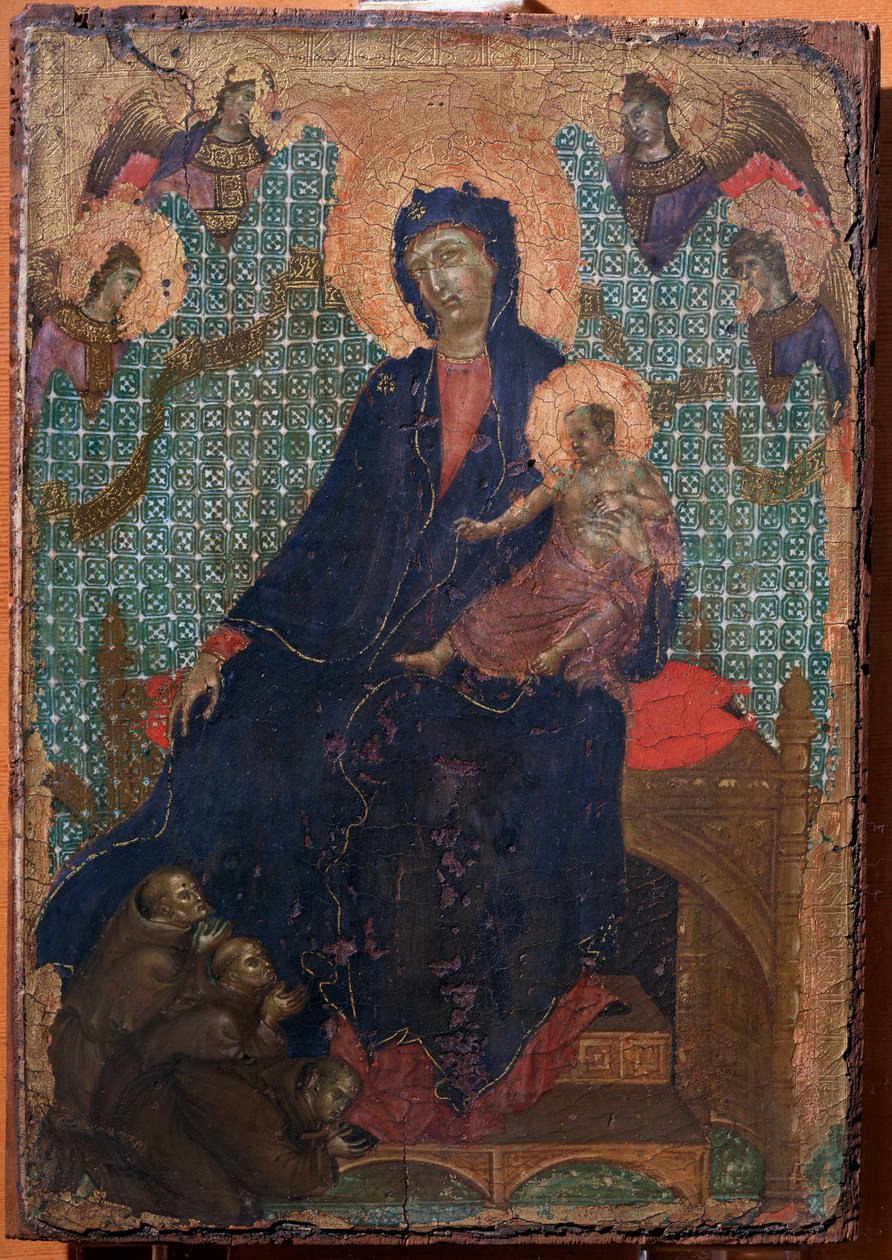Jomfru og barn med tre franciskanske munker (maleri av Duccio di Buoninsegna