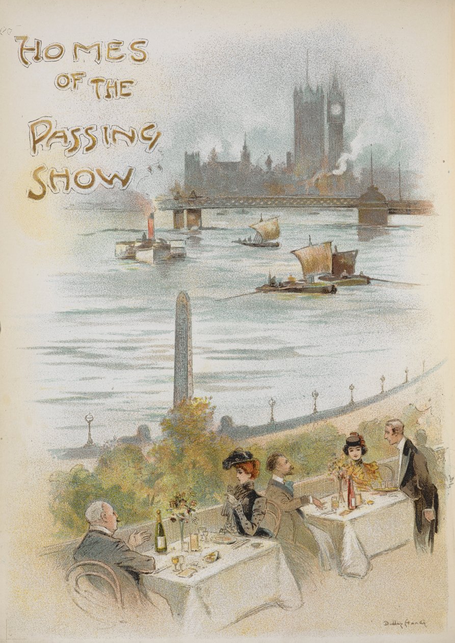 Illustrert tittelside, som viser en scene ved Themsen. av Dudley Hardy