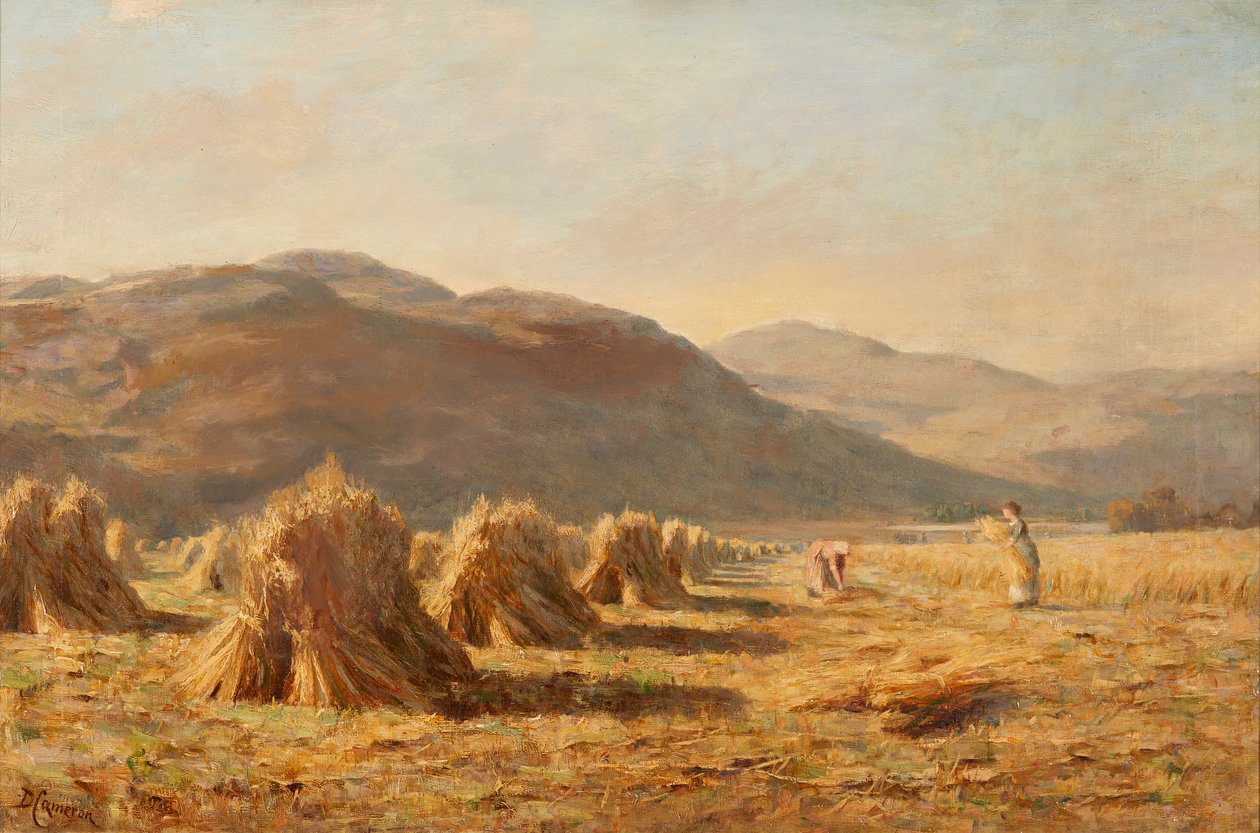 Høsting nær Dumyat, Ochil Hills (olje på lerret) av Duncan Cameron