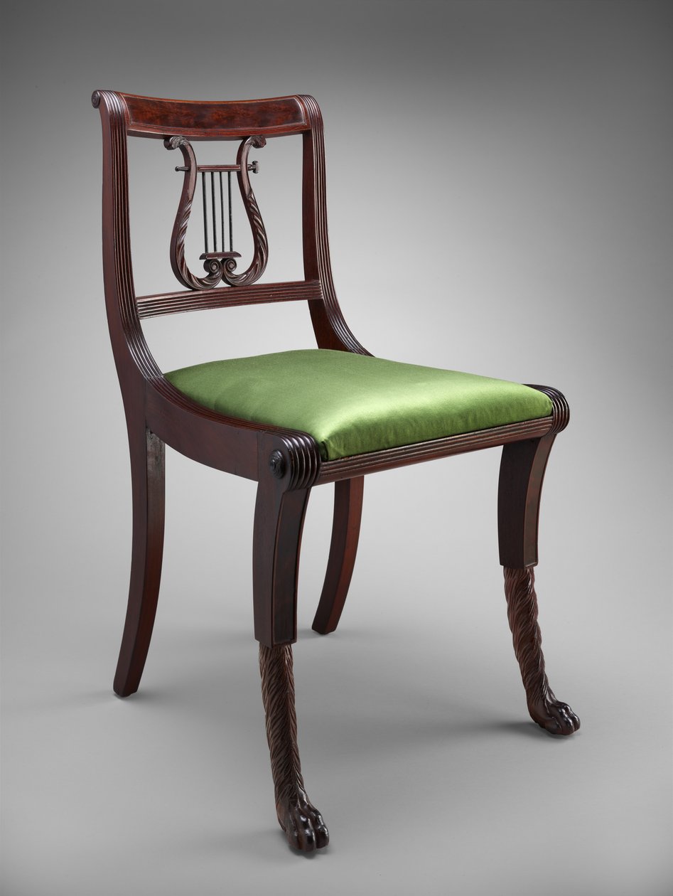 Sidestol, ca. 1816 (mahogni og mahogni finer; ask, tulipan poppel og messing) av Duncan Phyfe