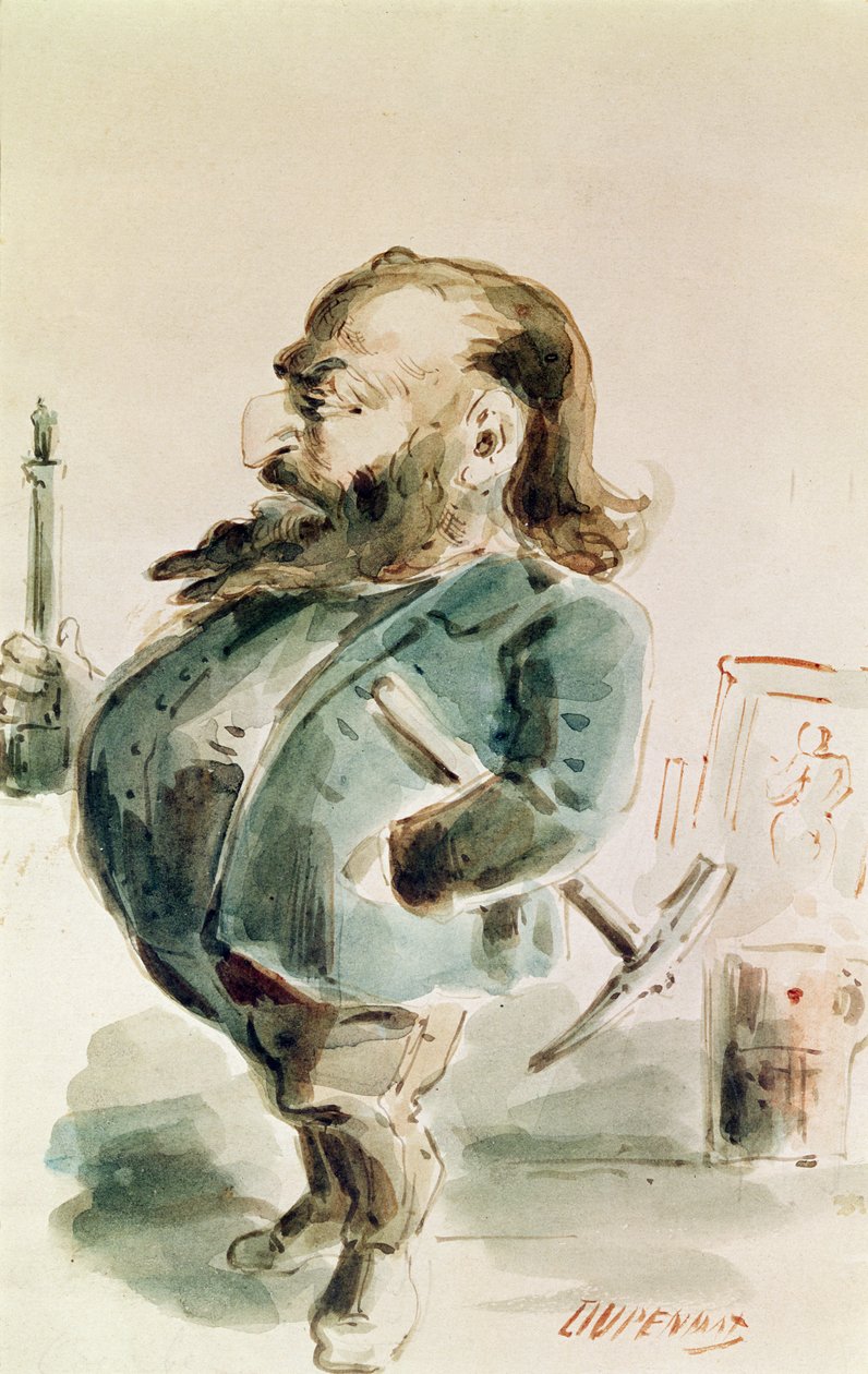 Karikatur av Gustave Courbet (1819-77) som holder Colonne de Vendome av Dupendant