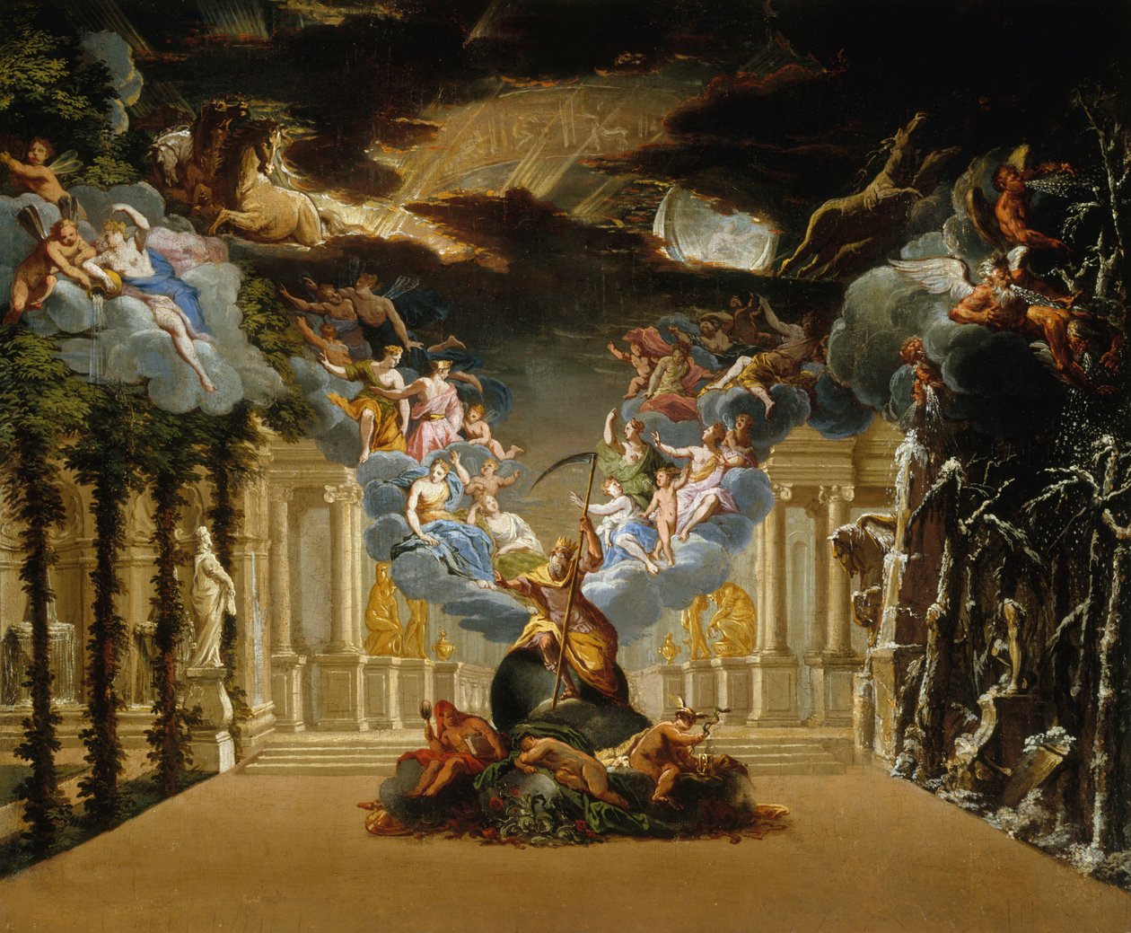 Scenedesign for Prologue of the Tragédie lyrique Atys av Jean-Baptiste Lully, ca. 1708. av Duplessis