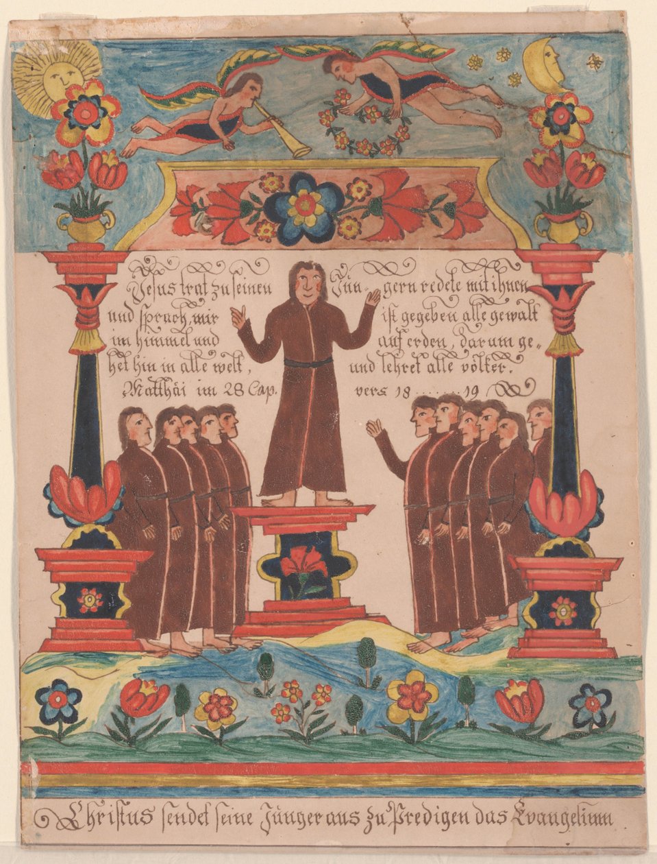 Jesus gikk til sine disipler, ca. 1810-20 (penn og blekk og wc på papir) av Durs Sr. and Rudy, Durs Jr. Rudy