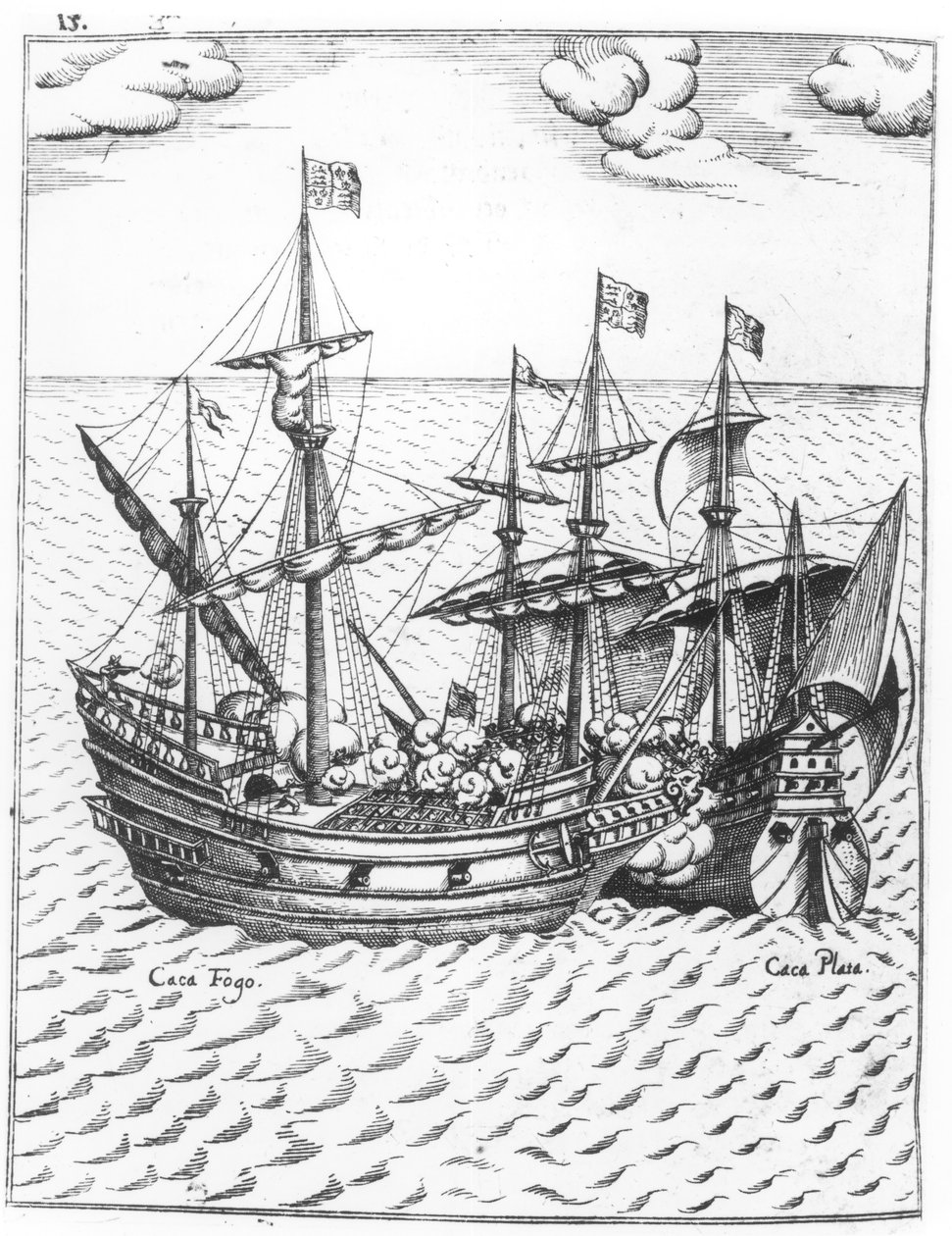 Et spansk skatteskip plyndret av Francis Drake (ca. 1540-96) i Stillehavet av Dutch School
