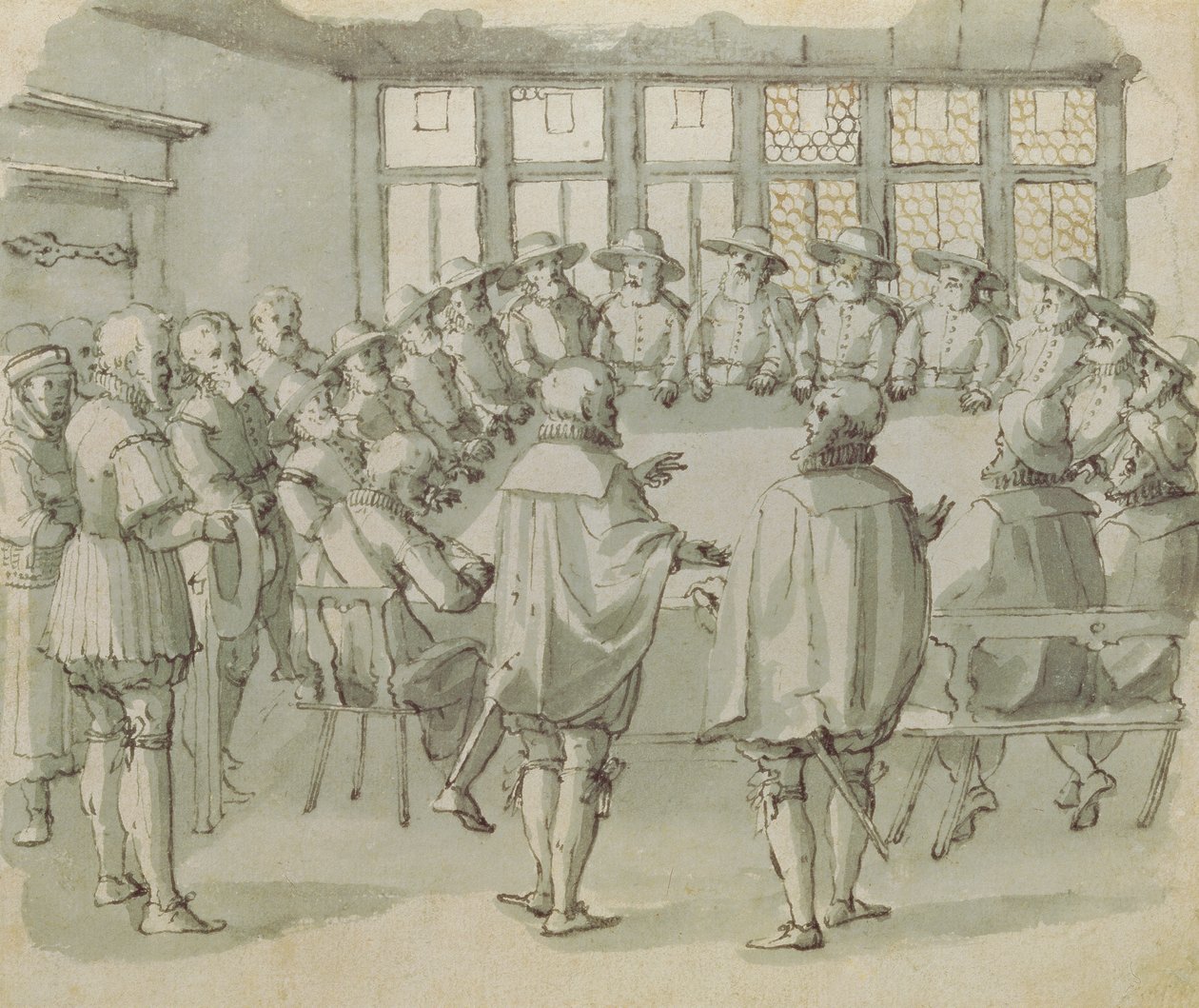 Et laugsmøte, andre halvdel av 1600-tallet (penn og blekk med grå vask på papir) av Dutch School
