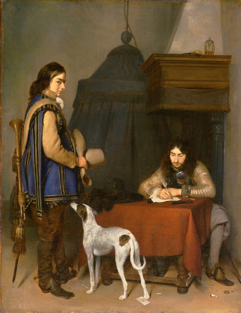 Offiser som skriver et brev med en trompetist av Gerard ter Borch
