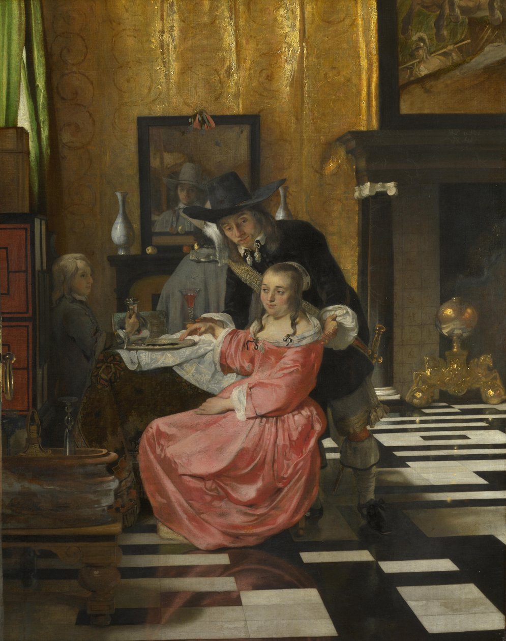 Et interiør, med en kvinne som nekter et glass vin, ca. 1660 av Dutch Master