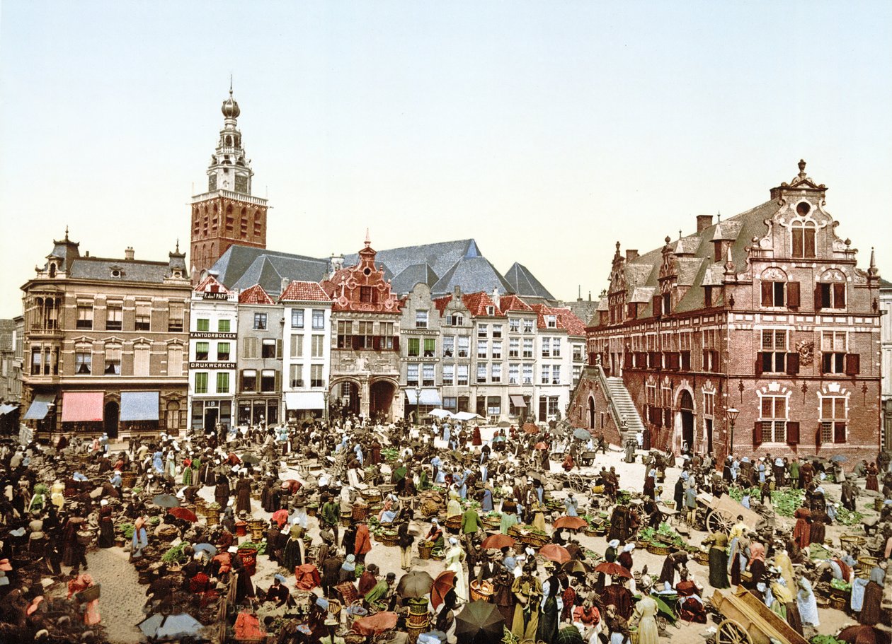Grote Markt, Nijmegen, Holland, pub.c. 1900 av Dutch Photographer