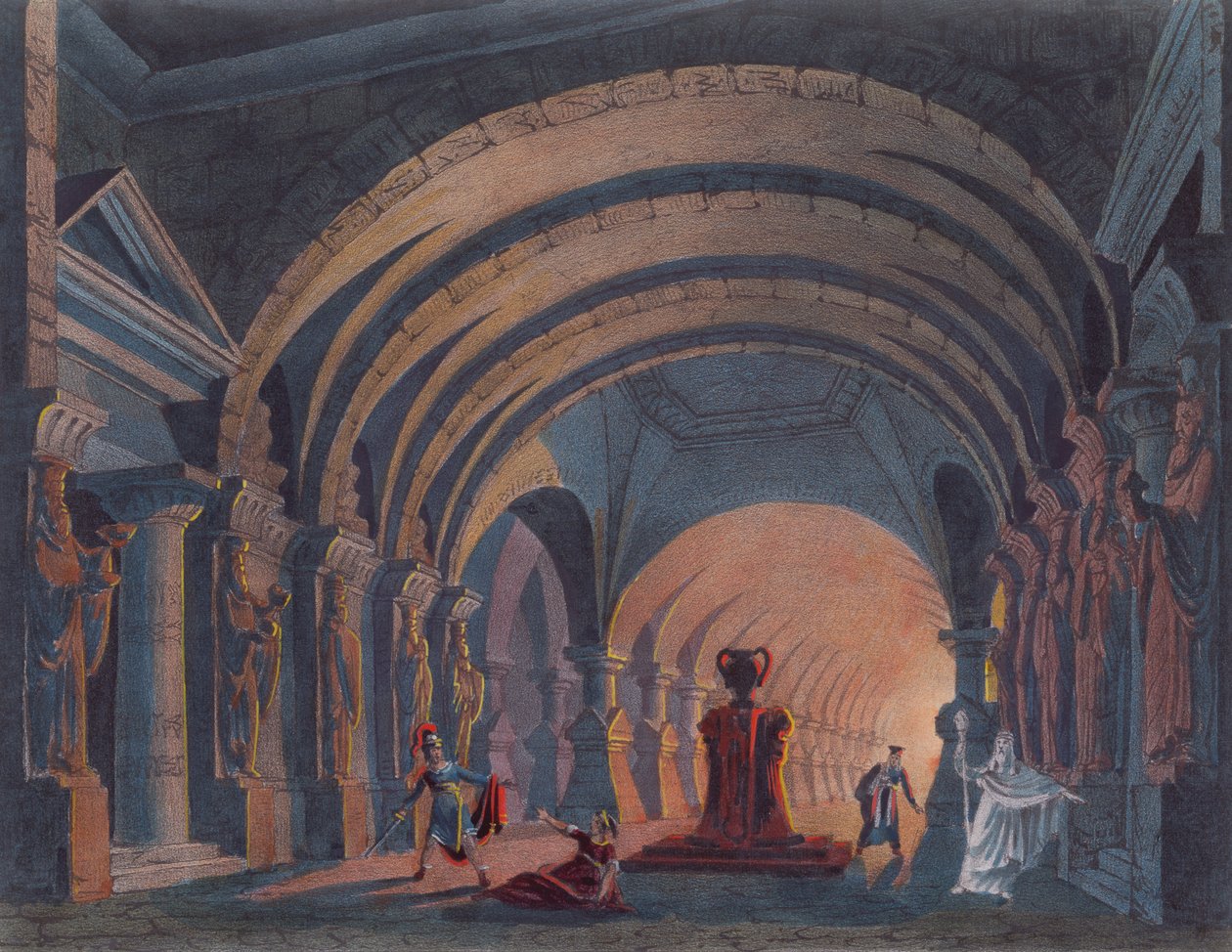 4th Act of Semiramis av Rossini, utgitt i en bok om scenedesign i Amsterdam i 1845 av Dutch School