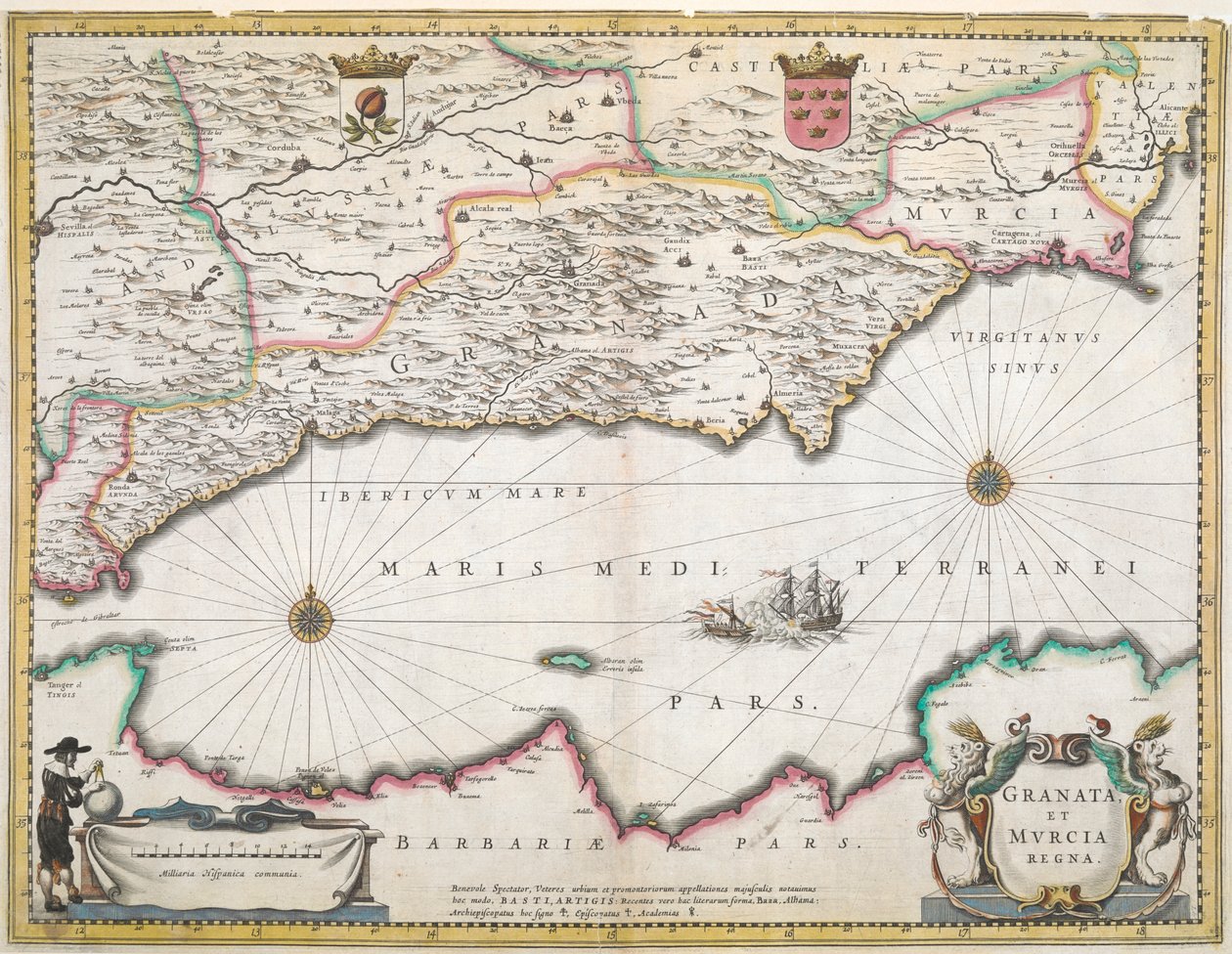 Et kart fra 1600-tallet over regionene Granada og Murcia, i Spania av Dutch School