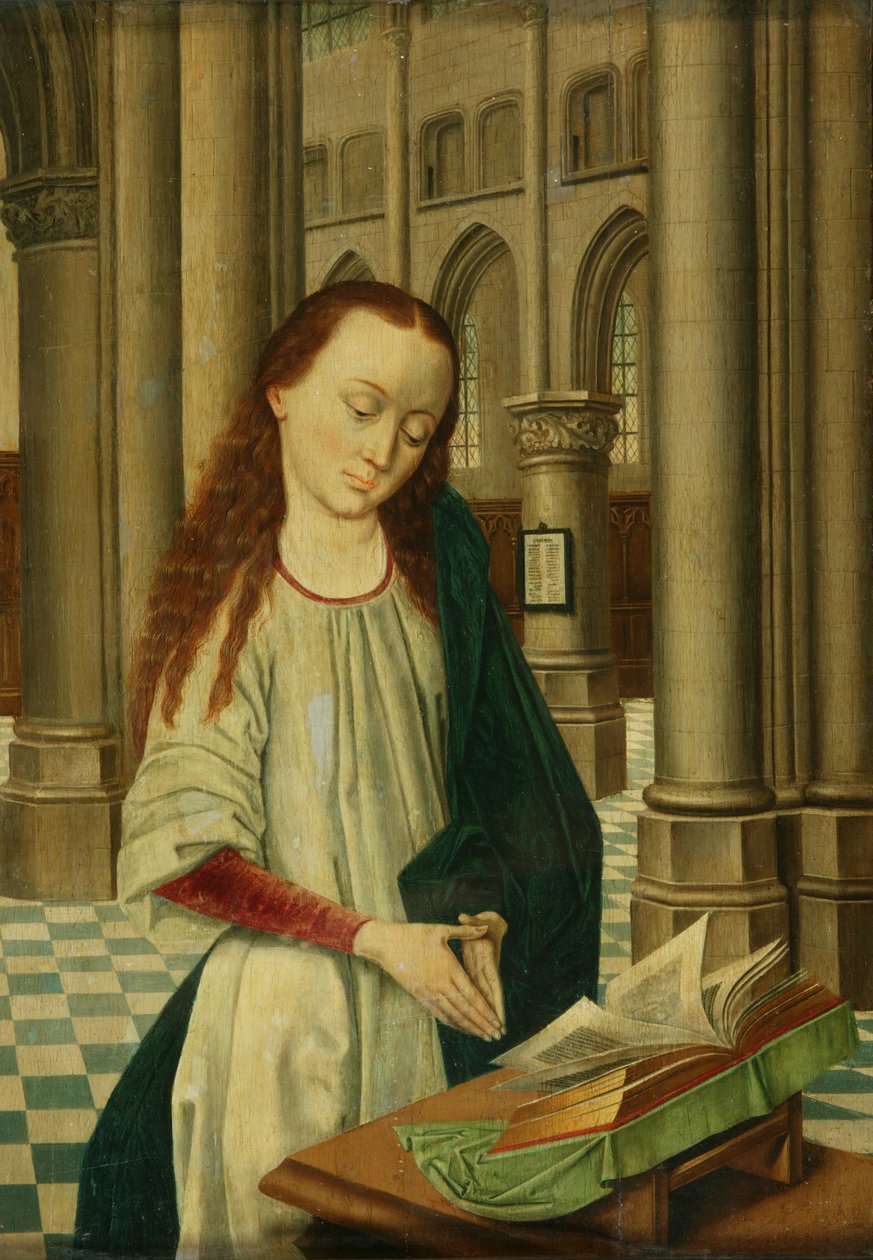 En kvinnelig helgen (olje på panel) av Dutch School