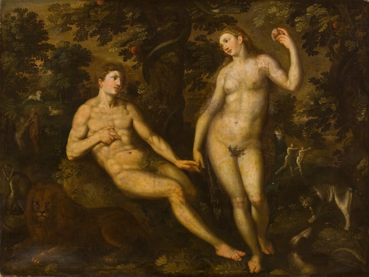 Adam og Eva i Edens hage, ca. 1590-1610 av Dutch School