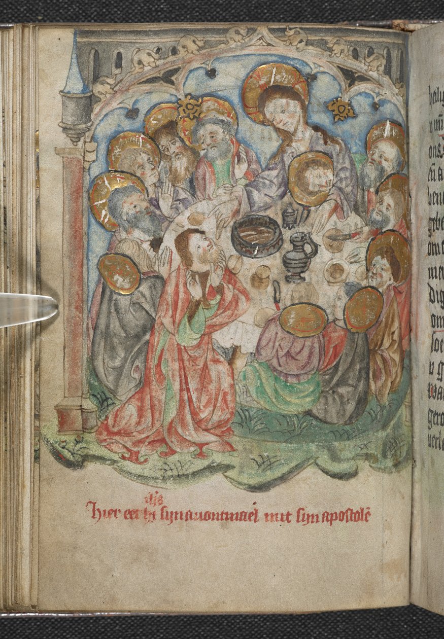 Legg til 50005 f.85v, The Last Supper, c.1410-20 (vellum) av Dutch School