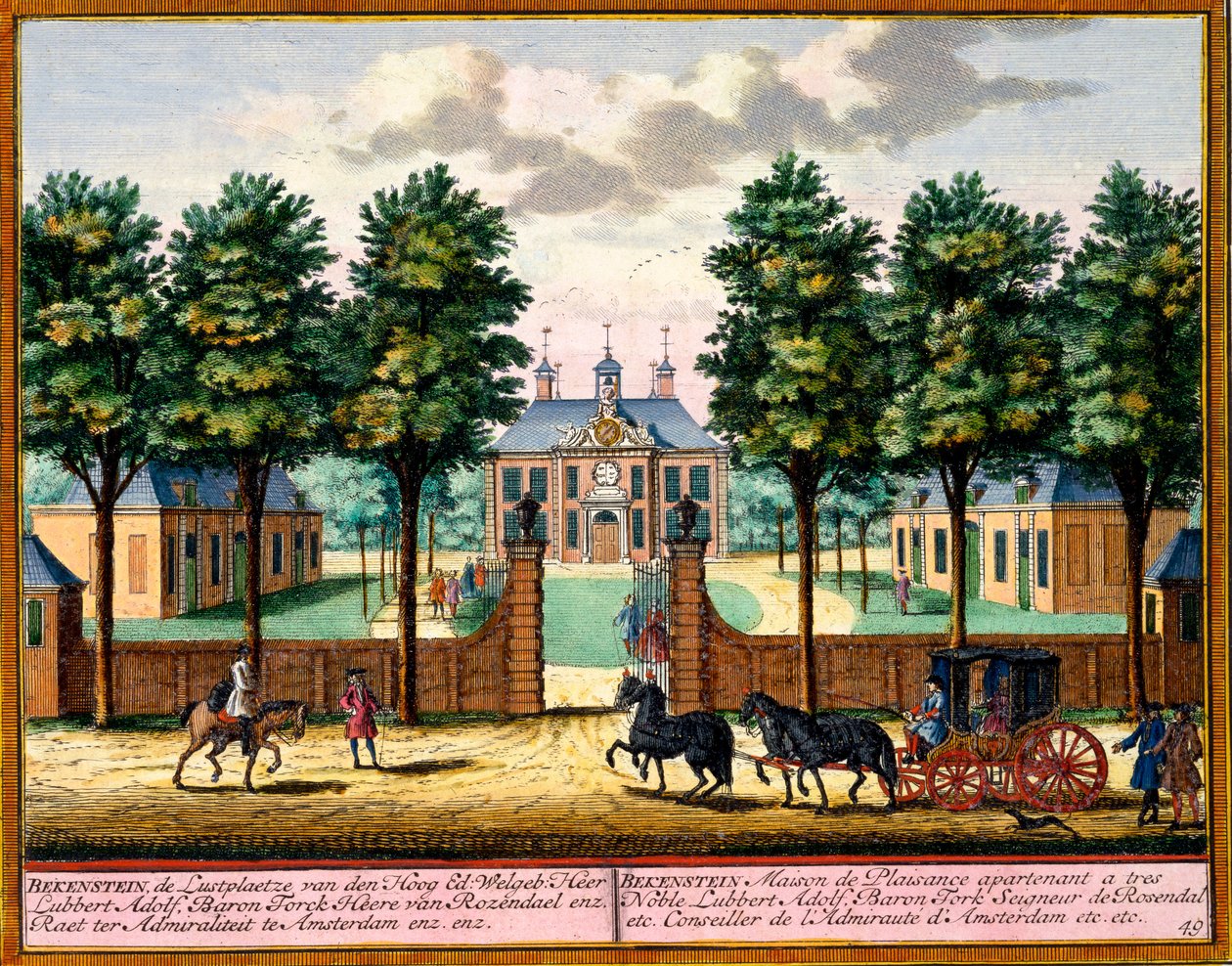 Bekenstein House of Pleasure, fra Het Zeganpralent Kennemerlant av Hendrick de Leth og Matthias Brouerius Van Nidek, utgitt ca. 1700-30 av Dutch School