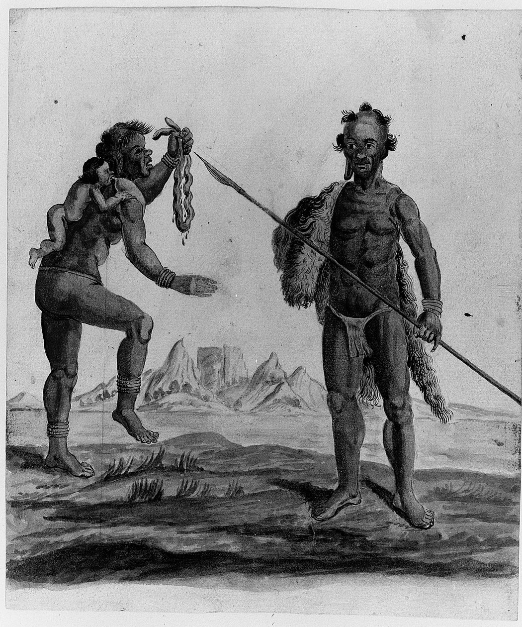 Tegning fra et album med innfødte fra Brasil, Afrika, Persia og Øst-India (w/c på papir) (se også 1814662-5) av Dutch School
