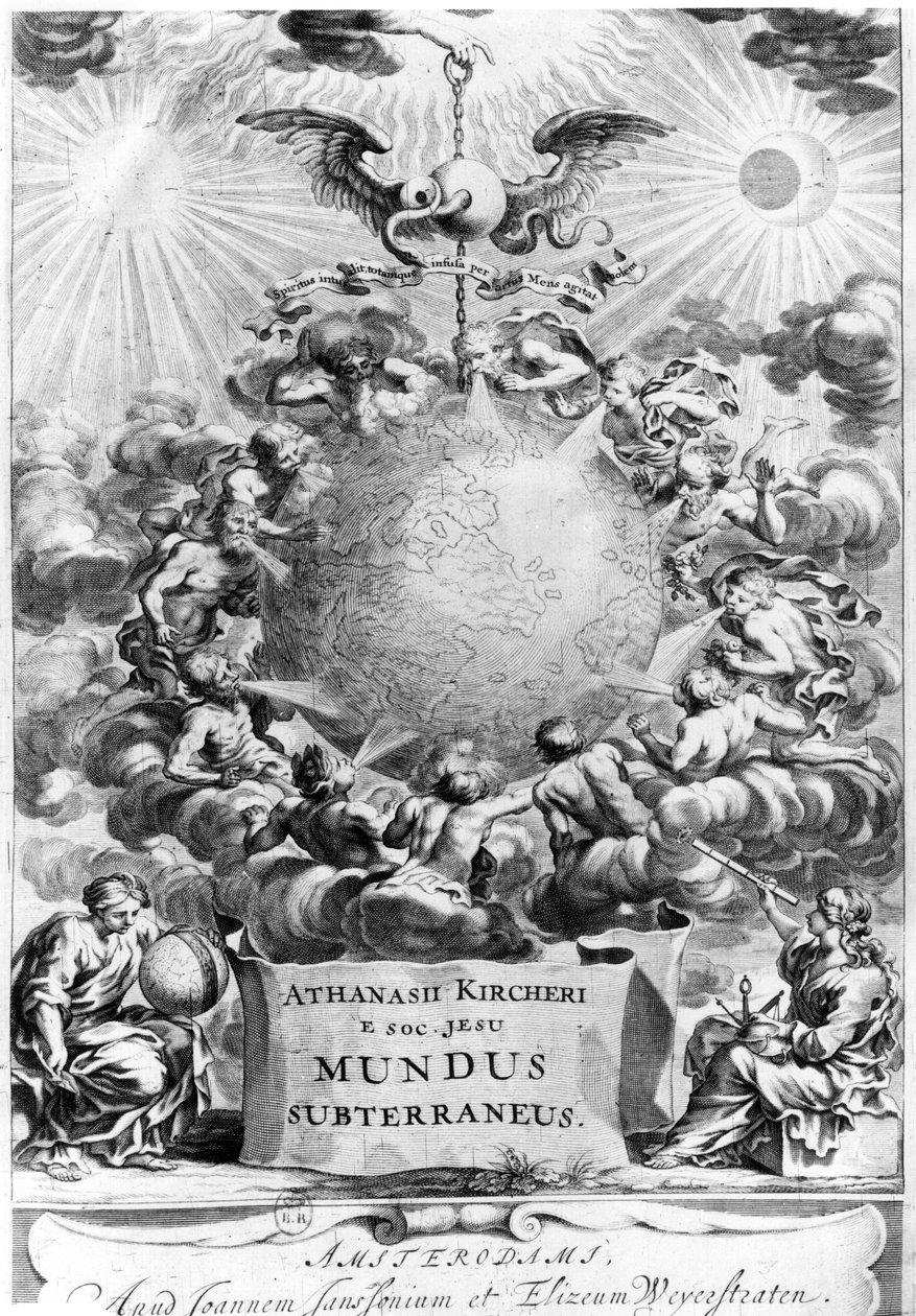 Frontispice av Mundus Subterraneus av Athanasius Kircher (1602-80) 1664, Amsterdam av Dutch School