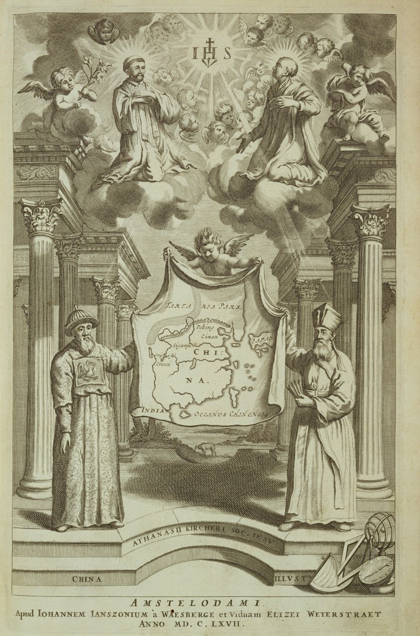 Frontispice til Kina illustrert av Athanasius Kircher (1601-80) 1667 av Dutch School