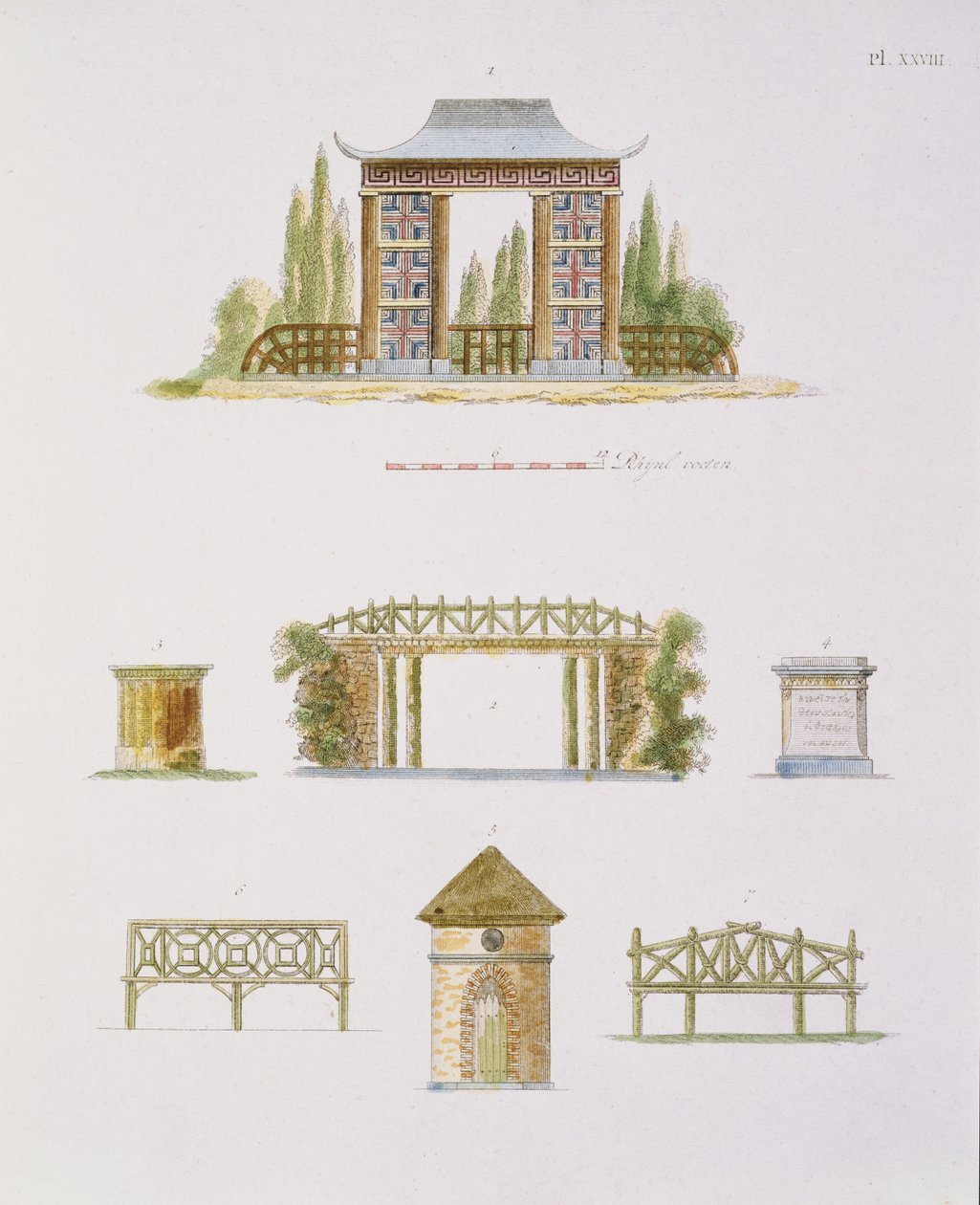 Hagedekorasjoner, fra Magazine of Garden Gems, av G. van Laar, utgitt 1802 (se også 172967) av Dutch School