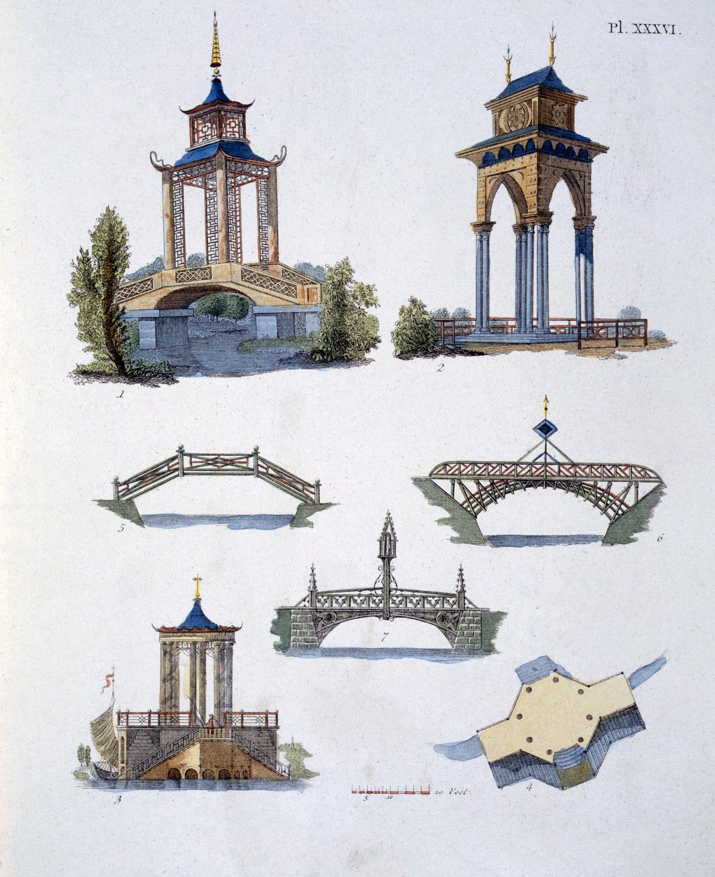 Hagedekorasjoner, fra Magazine of Garden Gems av G. van Laar, utgitt 1802 av Dutch School