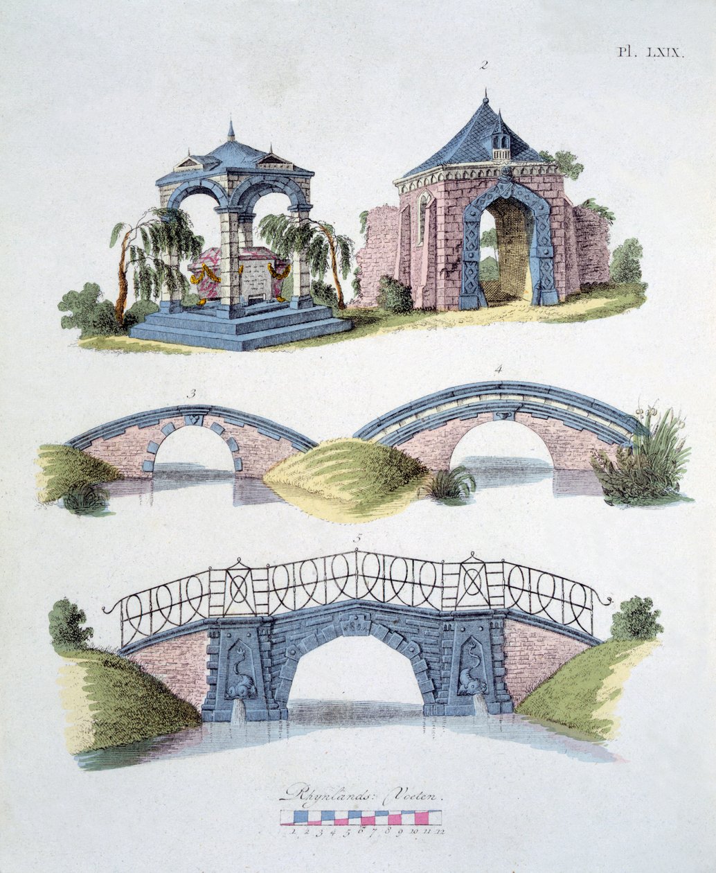 Hagedekorasjoner, fra Magazine of Garden Gems av G. van Laar, utgitt 1802 av Dutch School