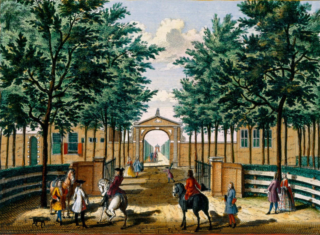 Hagene til lystpalasset til Francois van Haringkaspel, fra Het Zeganpralent Kennemerlant av Hendrick de Leth og Matthias Brouerius Van Nidek, utgitt ca. 1700-1730 av Dutch School
