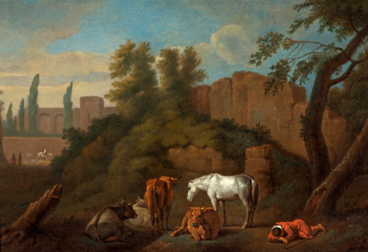 Landskap med en sovende gutt, ca. 1650 av Dutch School