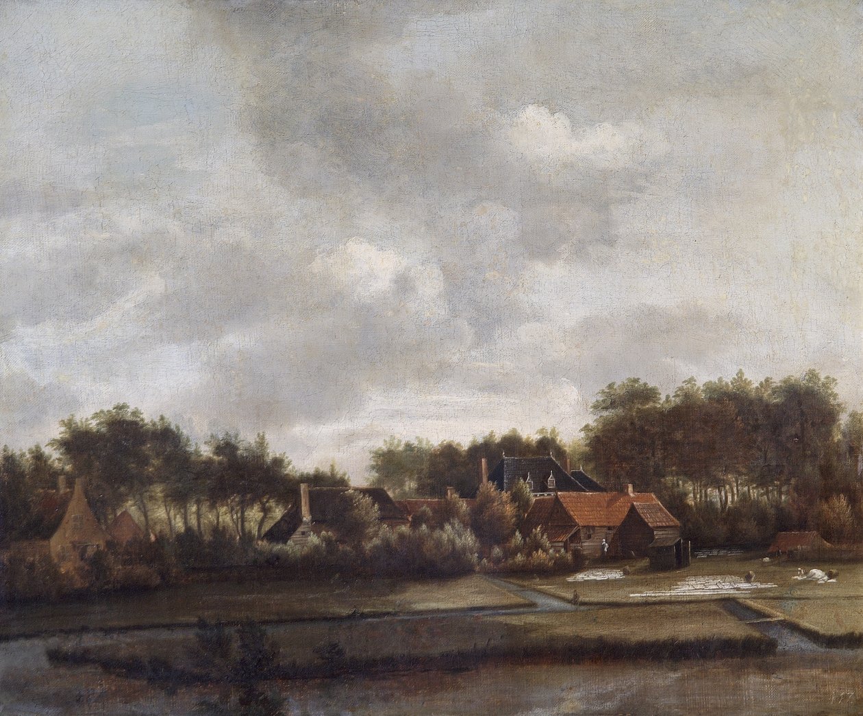 Landskap, med blekegrunn av Dutch School
