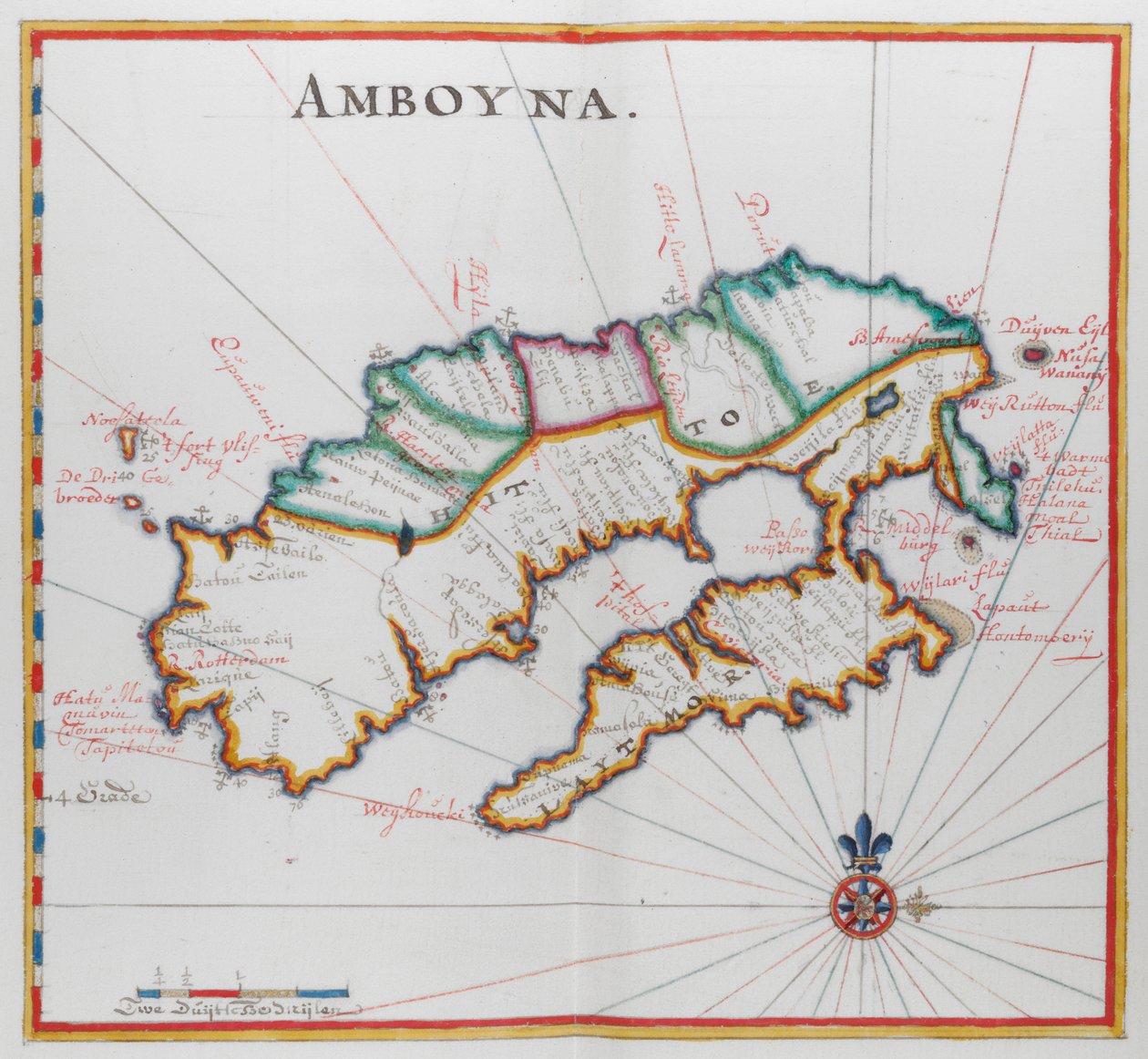 Kart over Amboyna, øya i Det indiske hav. av Dutch School