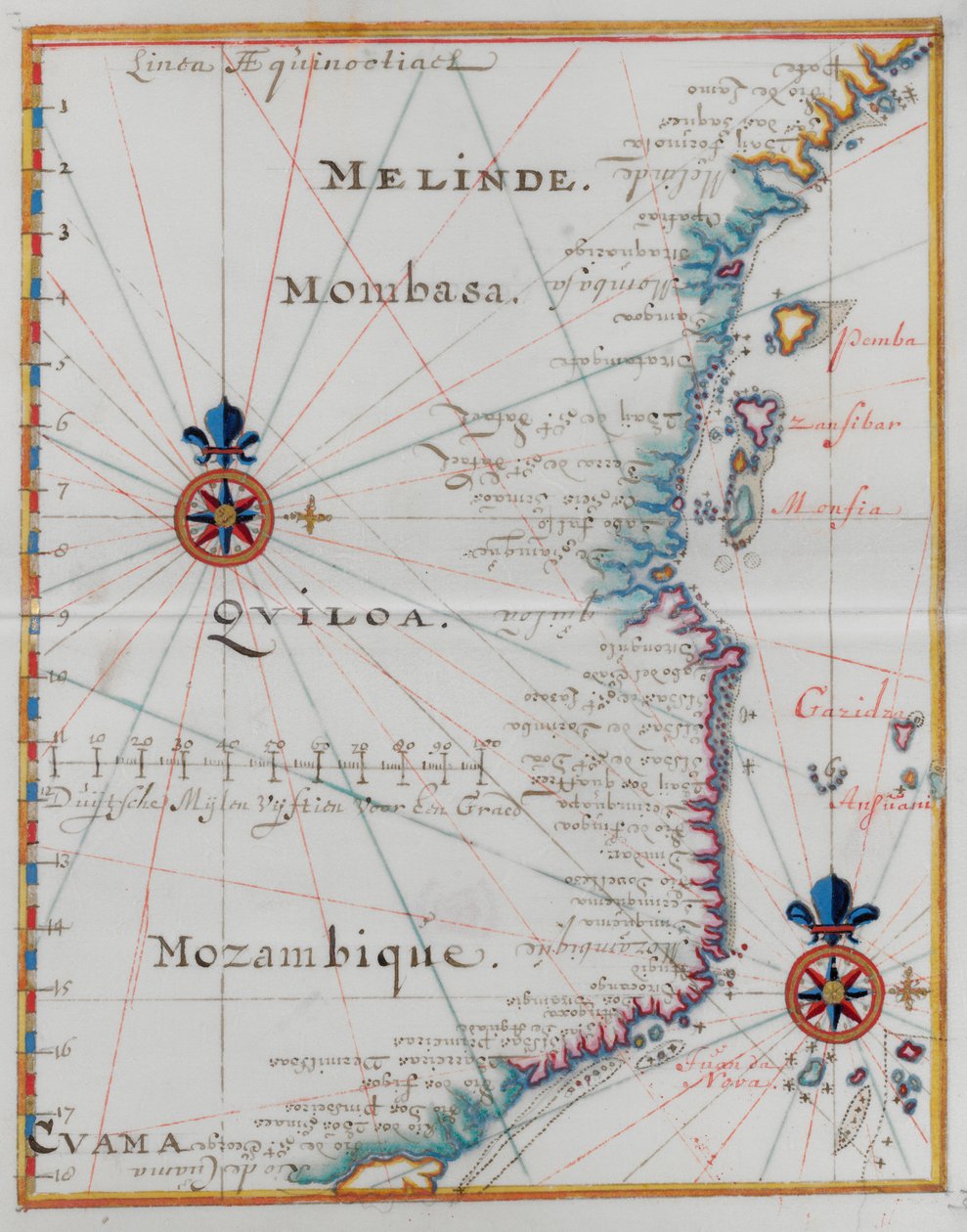 Kart over Mombasa, Øst-Afrika. av Dutch School