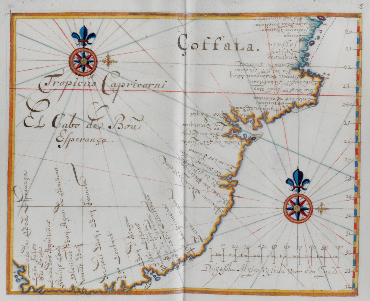 Kart over Kapp det gode håp (cabo da Boa EsperanÃ§a.) av Dutch School