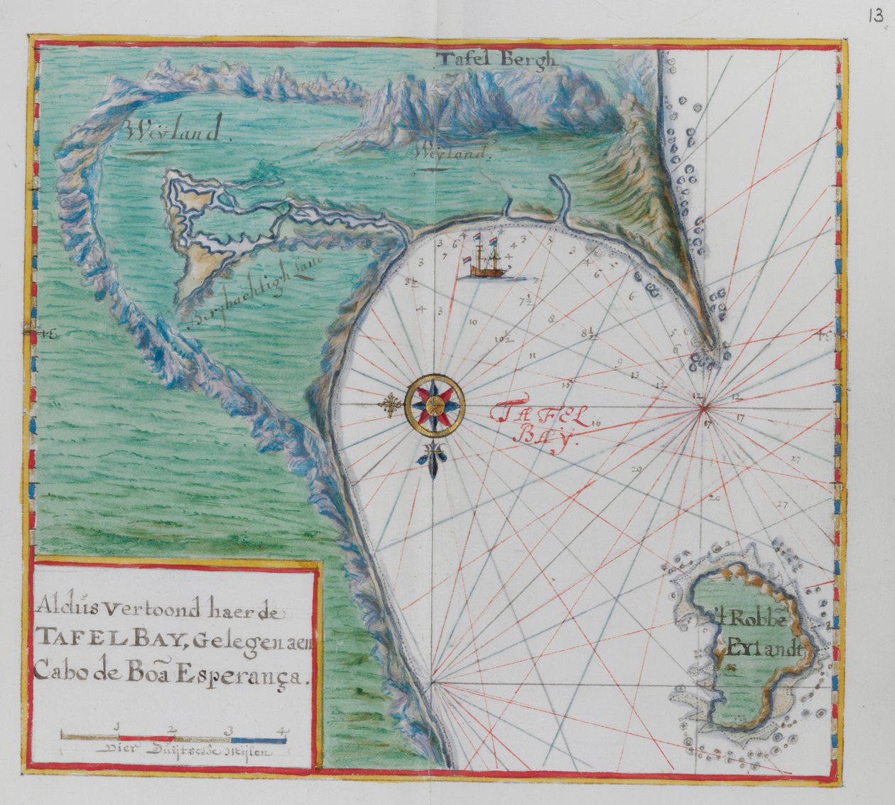 Kart over Kapp det gode håp. Table Bay, Sør-Afrika. av Dutch School