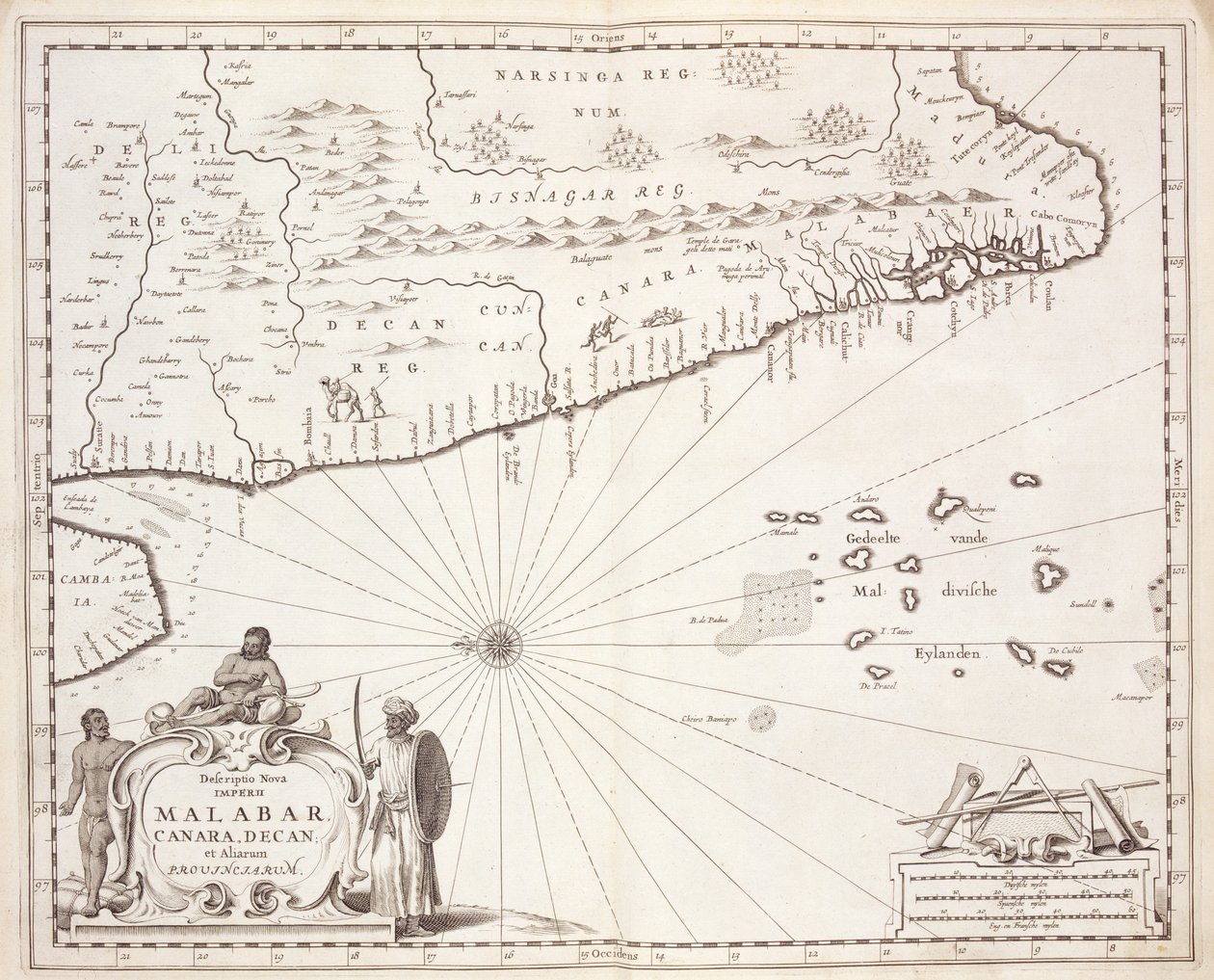 Kart over kysten av Malabar, Øst-India, 1672 av Dutch School
