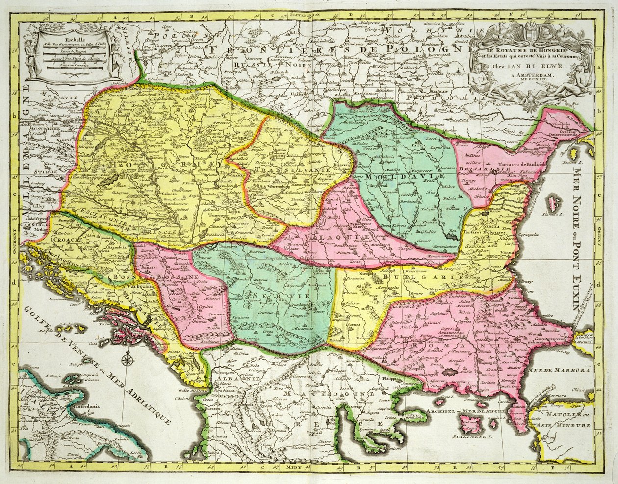 Kart over kongeriket Ungarn og statene som er forent med kronen, pub. av Jan Barend Elwe, Amsterdam, 1742 av Dutch School