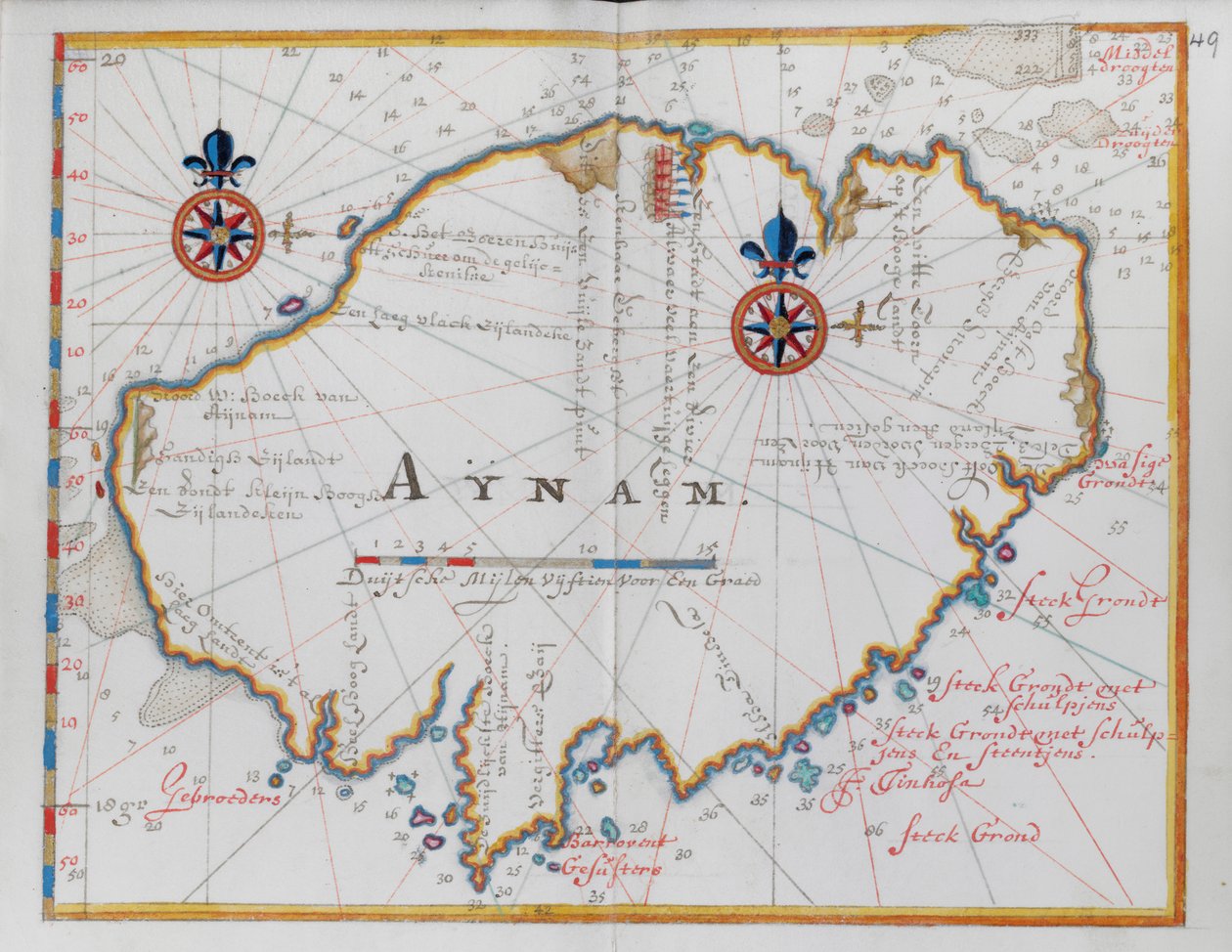 Kart over øya Aynam. av Dutch School