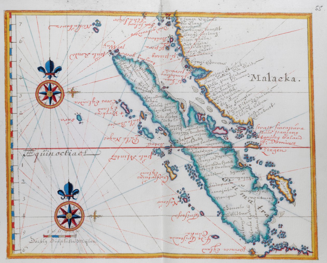 Kart som viser Malacca og Sumatra, vestlige Indonesia, en del av Sunda-øyene. av Dutch School