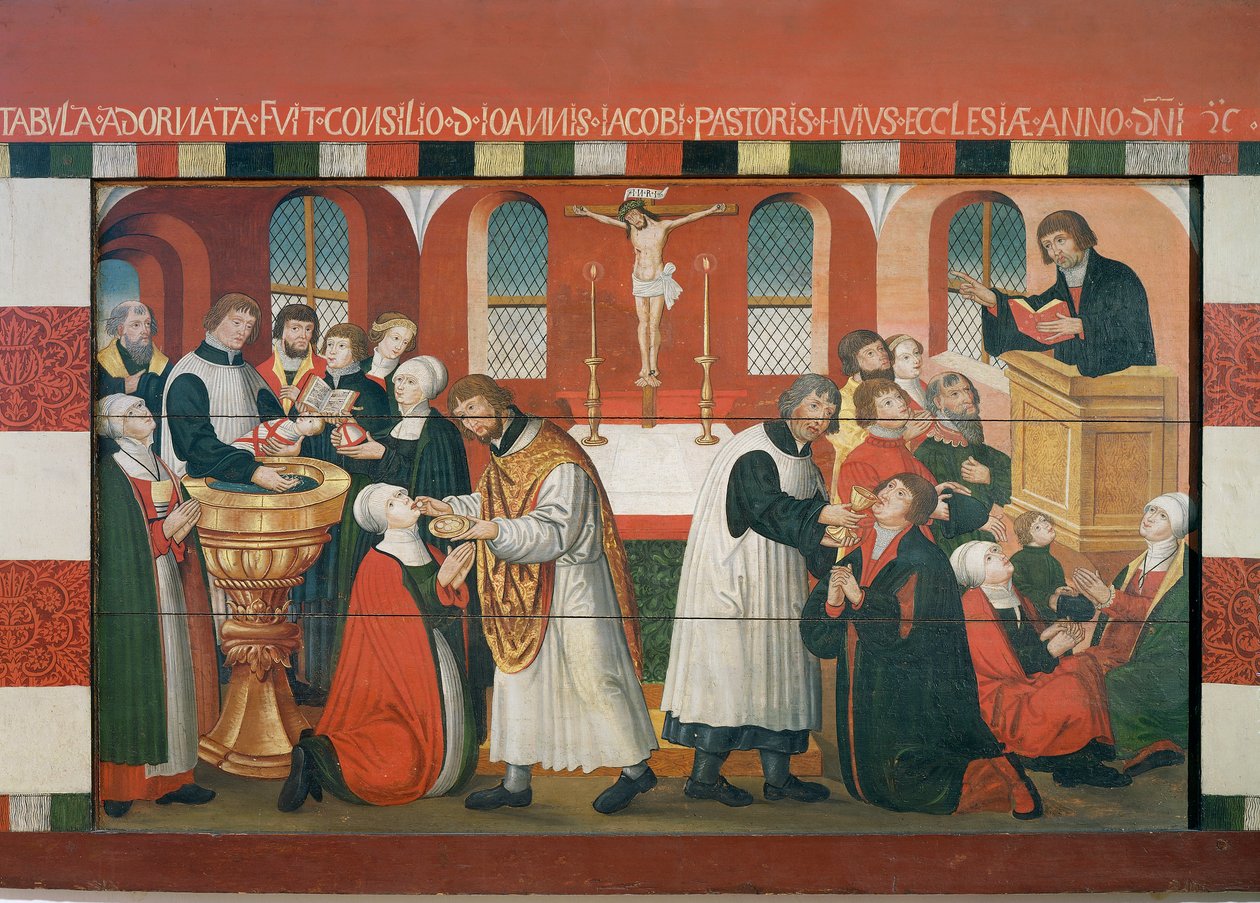 Martin Luther forkynner, detalj fra altertavlen til Torslunde kirke av Dutch School