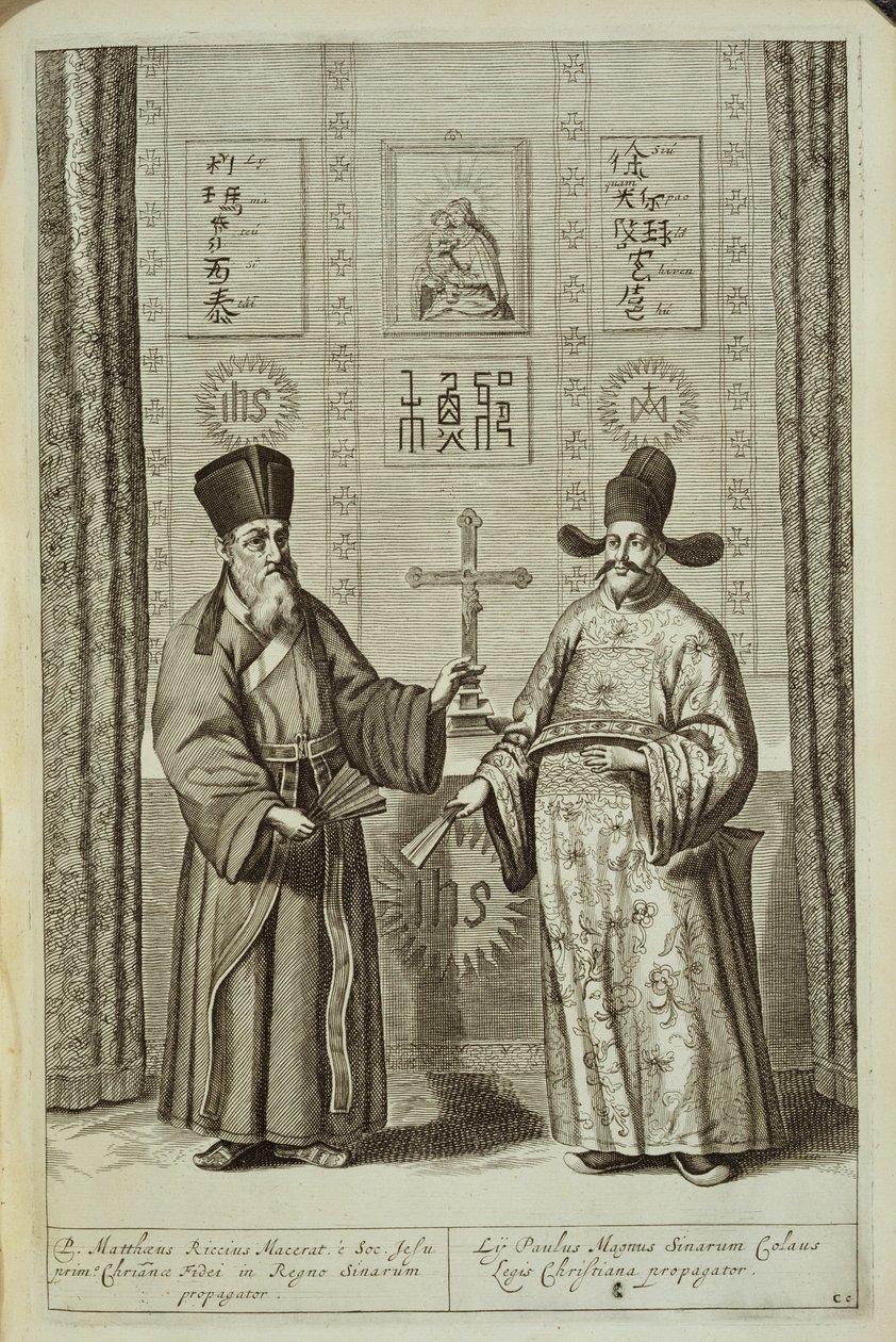 Matteo Ricci (1552-1610) og Paulus Li, fra Kina Illustrert av Athanasius Kircher (1601-80) 1667 av Dutch School