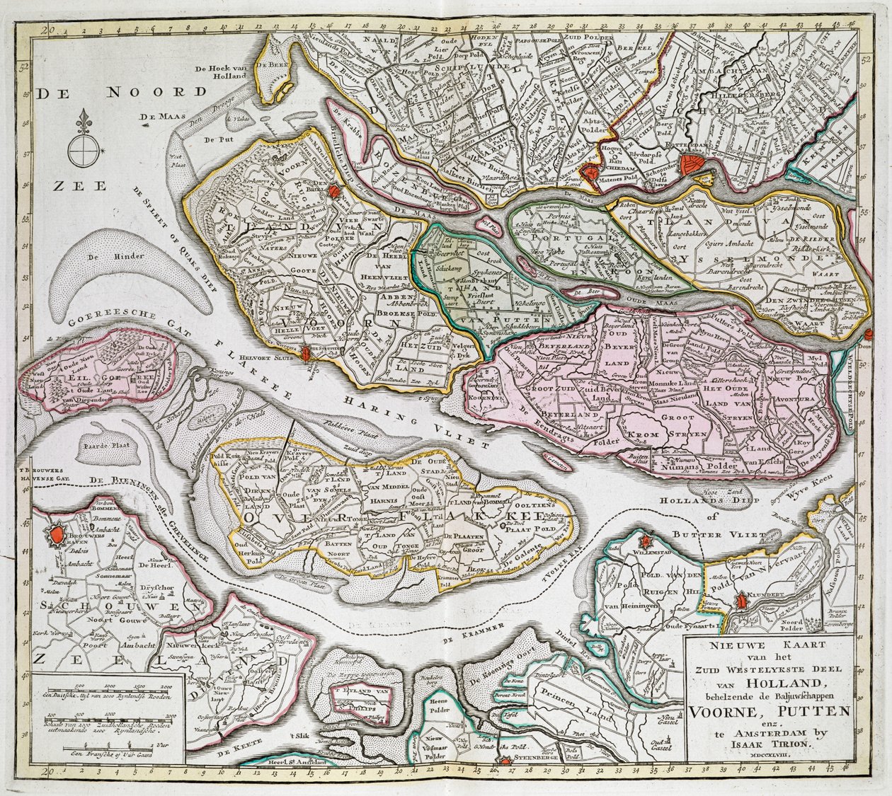 Nytt kart over den sørvestlige delen av Holland, inkludert fogdene i Voorne, Putten, etc. [Trettiseks kart over Nederland]Isaak Tirion Mellom 1739 og 1757. av Dutch School