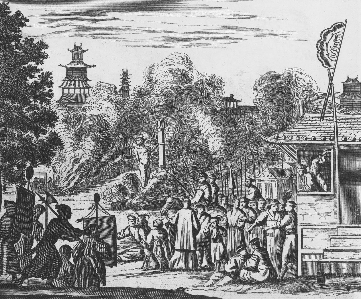 Forfølgelse av kristne i Japan, ca. 1680 (gravering) av Dutch School