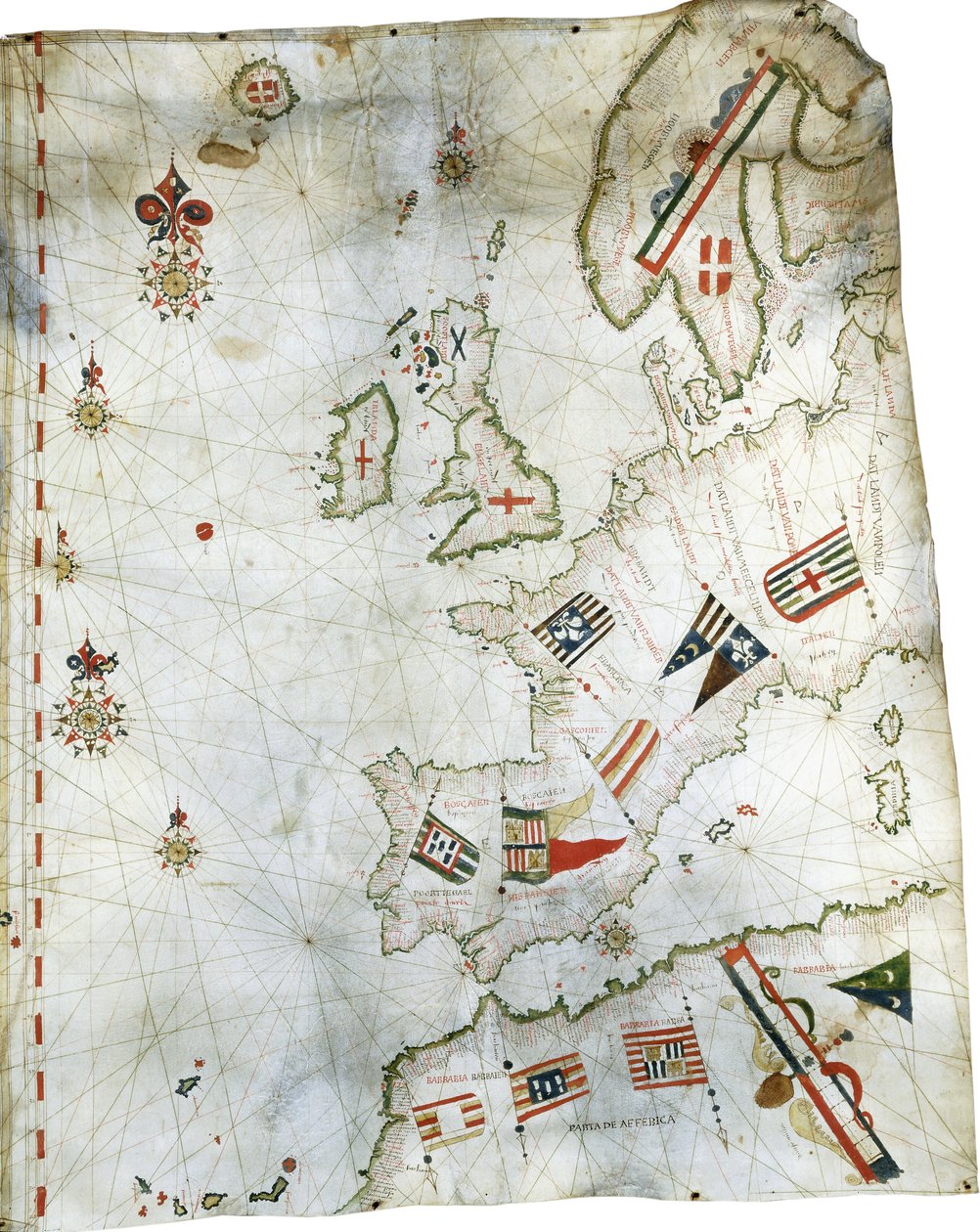 Portolan-kart over Vest-Europa og Nord-Afrika, ca. 1580 av Dutch School