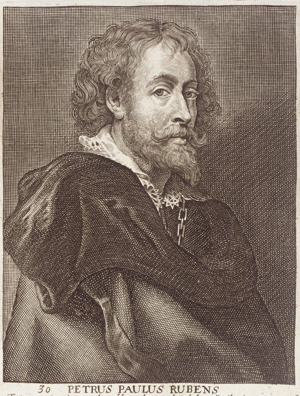 Portrett av Peter Paul Rubens (1577-1640) plate 30 fra en serie portretter av kunstnere, gravert av Joannes Meyssens (1612-70) av Dutch School