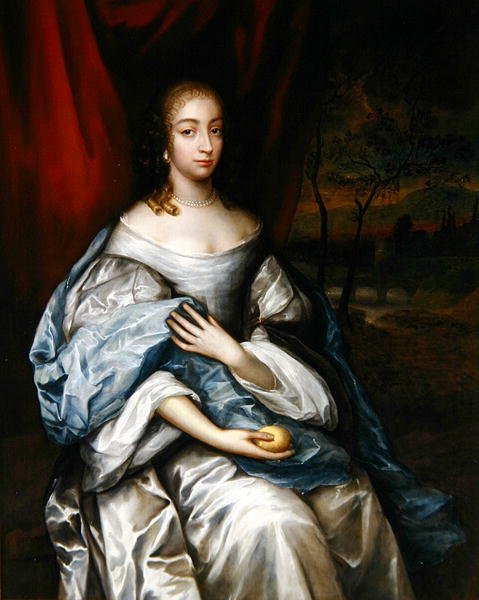 Portrett av en dame i retten kjole som holder en sitron, tidlig på 1600-tallet (olje på lerret) av Dutch School