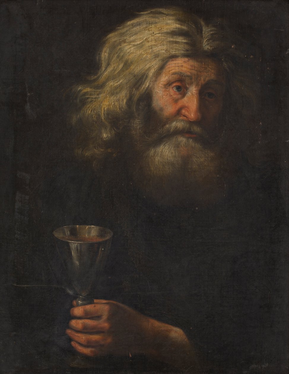 Portrett av en mann som holder en sølvkopp (olje på lerret) av Dutch School