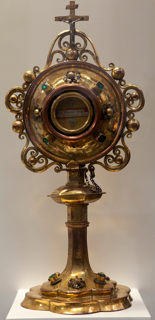 Relikvieskrin av Saint Antoine, Abbe og Saint Christophe, martyr, laget i de sørlige lavlandene, 1579, Cathedral Treasury, St. Michael and St. Gudula Cathedral (metallarbeid) av Dutch School