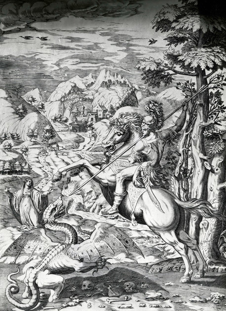 Saint George and the Dragon, 1500-tallet av Dutch School