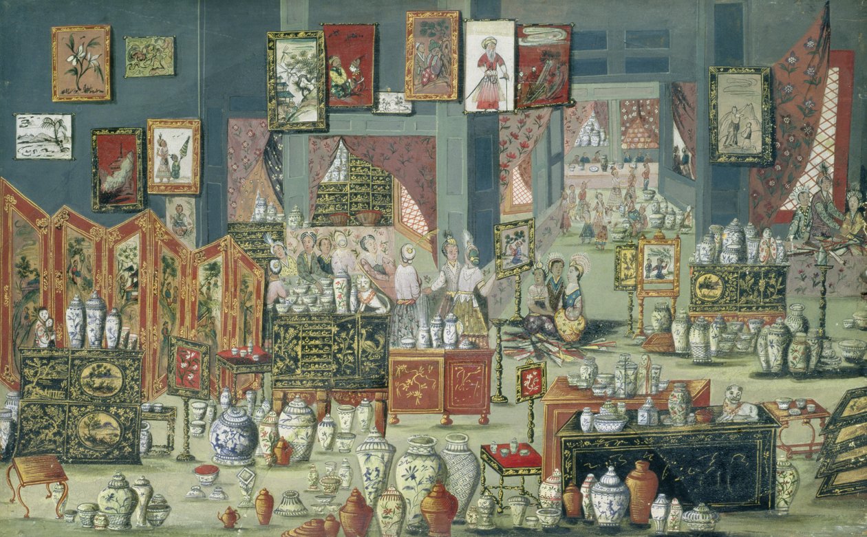 Butikk som selger kinesiske varer, 1680-1700 av Dutch School