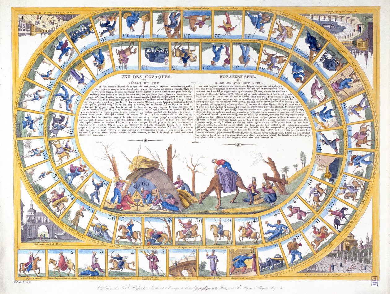 Kosakkspillet med illustrasjoner av ulike typer russiske soldater, ca. 1815-16 av Dutch School